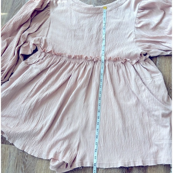 MABLE ROSE COLOR ROMPER FRILLY SIZE S FRINGE HEM PEASANT SLEEVES DEEP POCKETS - Picture 14 of 15